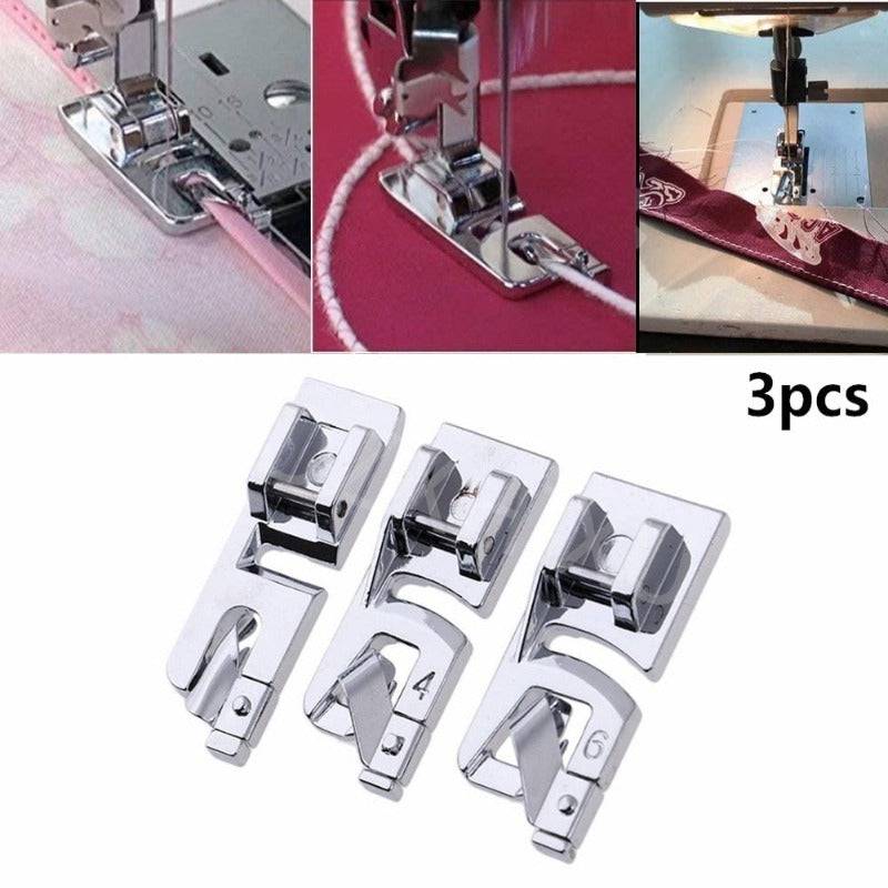 3Pcs sewing accessories Narrow Rolled Hem Sewing Machine Presser Foot Set Household sewing tools embroidery hoop 5BB5569 - Quid Mart
