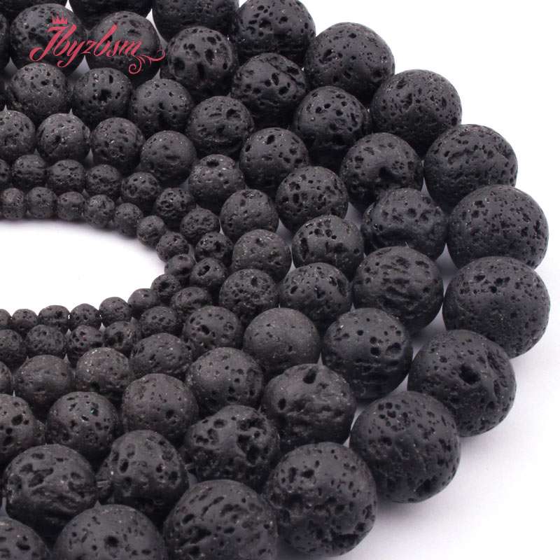4,6,8,10mm Natural Lava Rock Round Black Loose Beads Natural Stone Beads For DIY Necklace Bracelat Jewelry Making Strand 15&quot; - Quid Mart