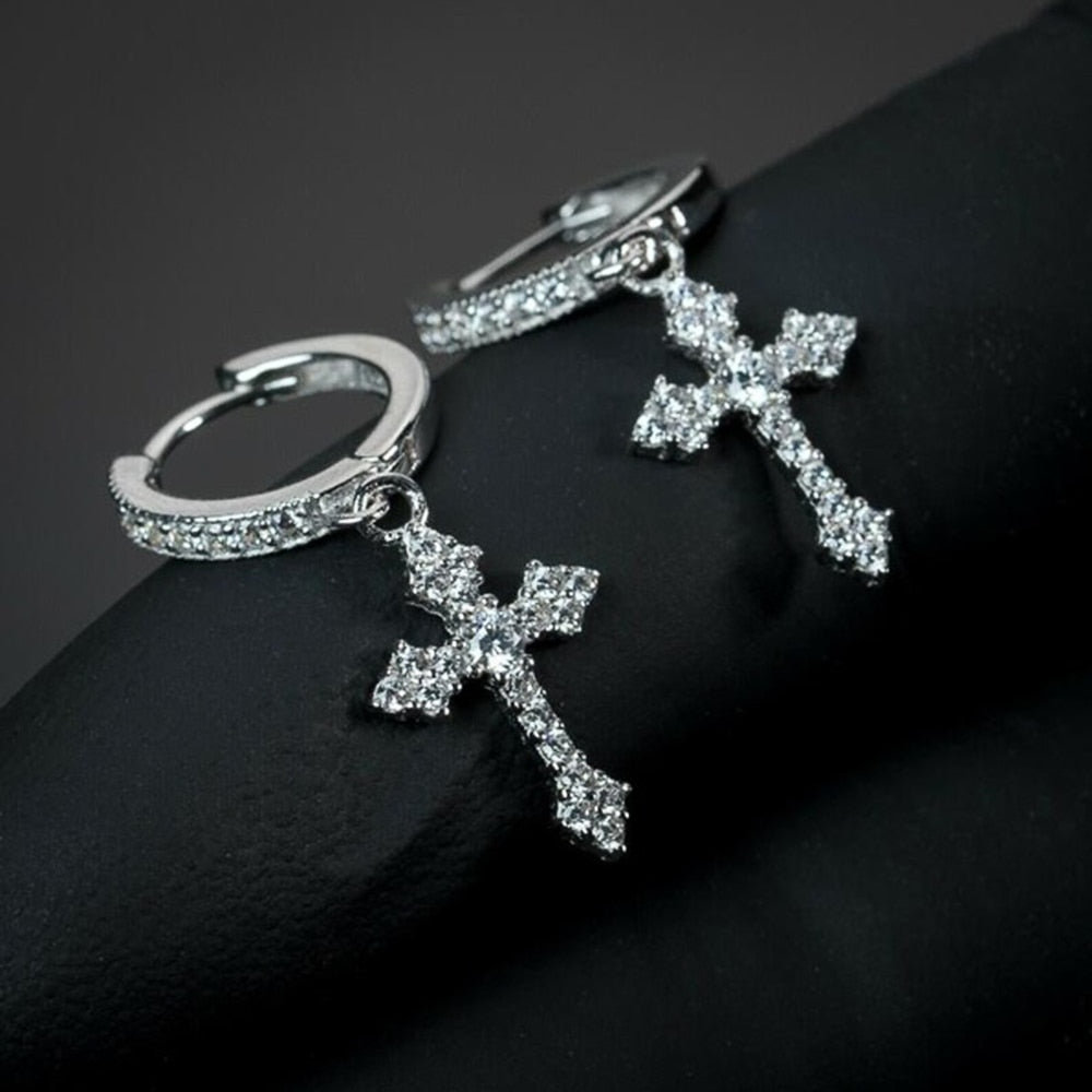 Huitan Stylish Arrow Cross-shape Drop Earrings for Women/Men Dazzling Crystal Zirconia Hiphop Party Female/Male Fashion Earrings - Quid Mart