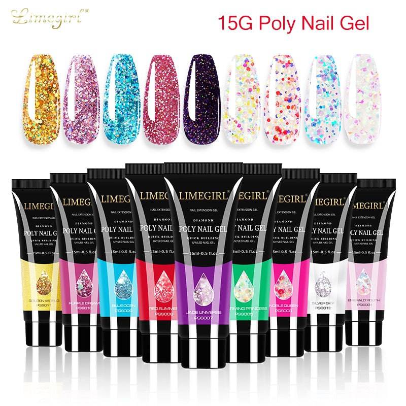 Limegirl 15ml Poly Nail Gel Glitter Building Nail Gel For Manicure Nail Art Design Luminous Polygels Extension Nail Gel For Nail - Quid Mart