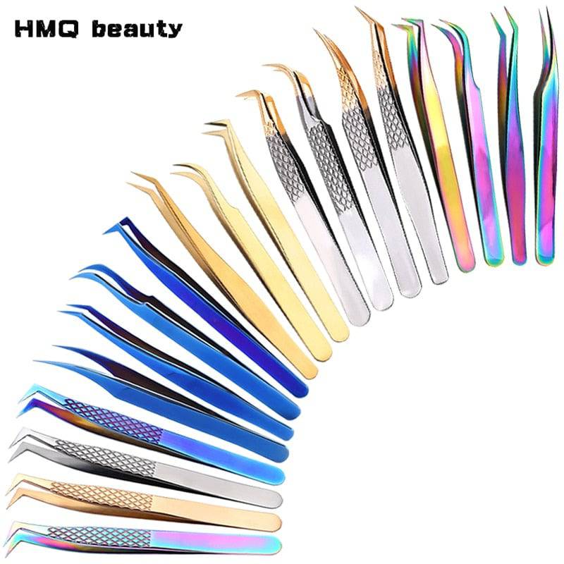Stainless Steel Eyelashes Tweezers Professional For Lashes Extension Gold Decor Anti-static Eyebrow Tweezers Eyelash Extension - Quid Mart