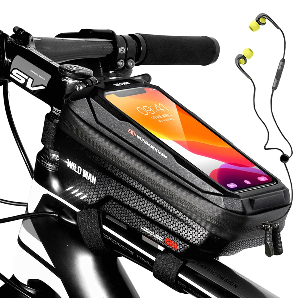WILD MAN New Bike Bag Frame Front Top Tube Cycling Bag Waterproof 6.6in Phone Case Touchscreen Bag MTB Pack Bicycle Accessories - Quid Mart