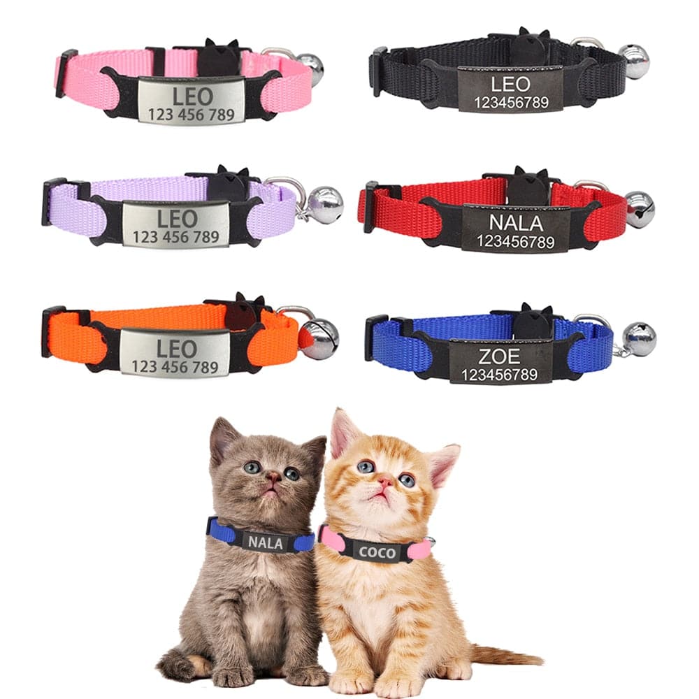 Personalized ID Tag Cat Collar Bell Engraving Safety Breakaway Small Dog Nylon Adjustable for Puppy Kittens Necklace - Quid Mart