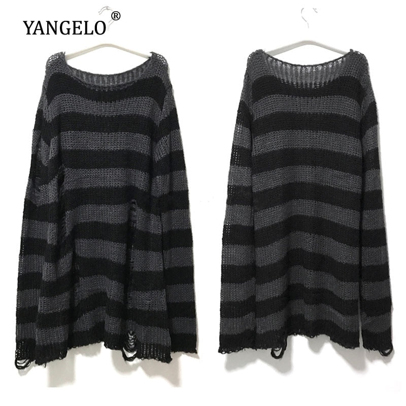 Summer Unisex Punk Sweater: Striped, Hollow Out, Loose Fit - Quid Mart