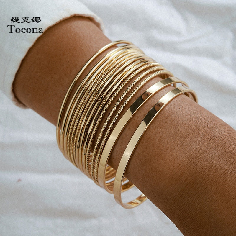 Tocona Punk Gold Color Bracelets for Women Trendy Alloy Metal Bangle Bohemian Jewelry Accessories Gift Wholesale 15165 - Quid Mart