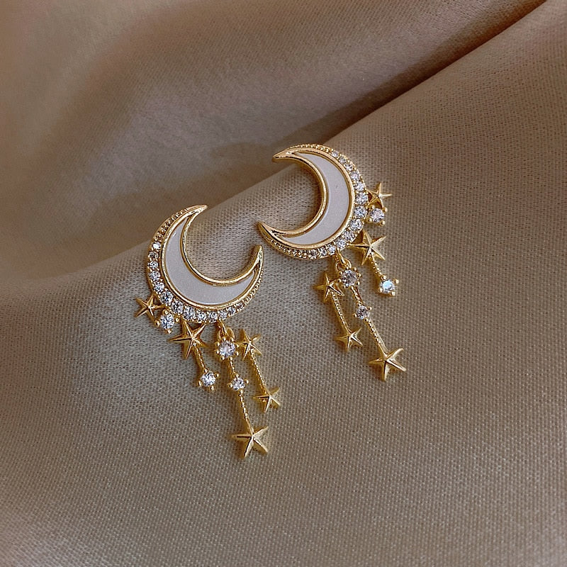 New Trendy Moon Dangle Earrings For Women Temperament Pearl Cherry Cat Rhinestone Pendant Earring Girl Party Jewelry Gift - Quid Mart