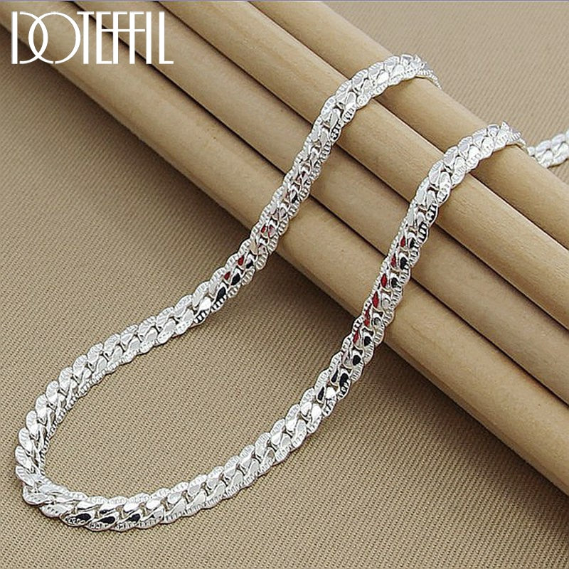 DOTEFFIL 925 Sterling Silver 6mm Side Chain 16/18/20/22/24 Inch Necklace For Woman Men Fashion Wedding Engagement Jewelry Gift - Quid Mart