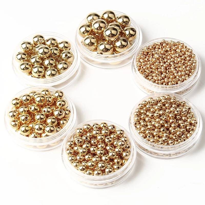 Wholesale Gold Plated Round Seed Spacer Beads, 3-12mm - Quid Mart
