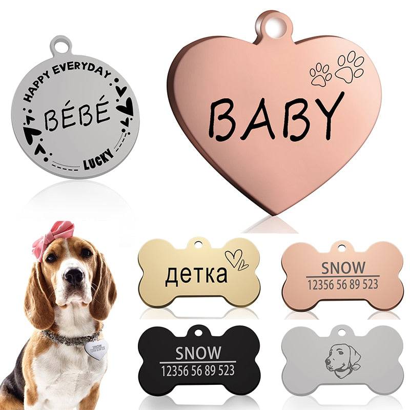 Custom Dog Cat ID Tag Engraved Personalized Pet Collar Charm Name Pendant Bone Keyring Necklace Puppy Accessory Dropshipping - Quid Mart