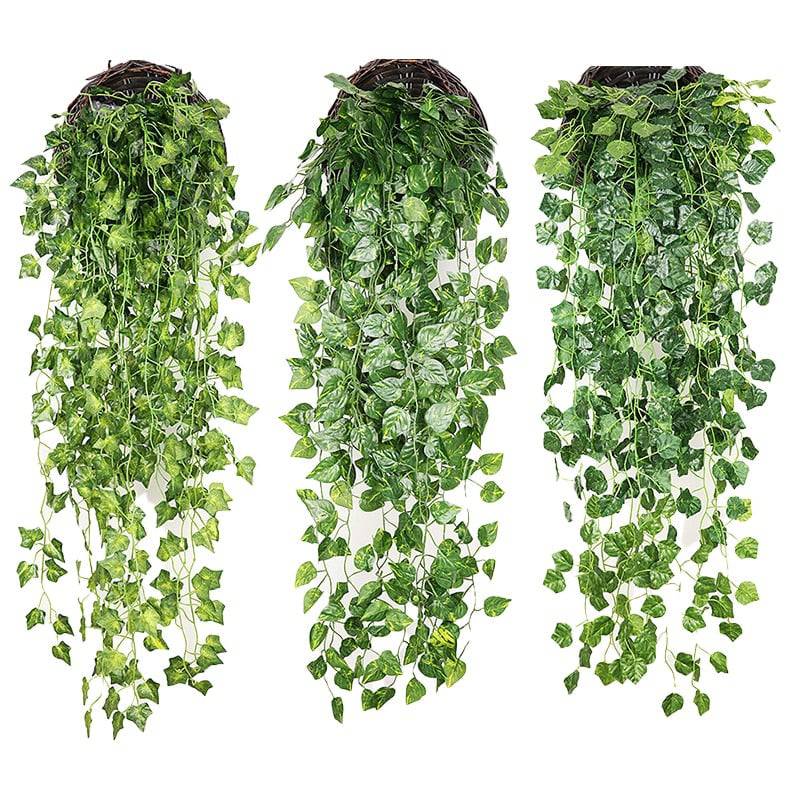 Artificial Plant Vines Wall Hanging Rattan Leaves Branches Outdoor Garden Home Decoration Plastic Fake Silk Leaf Green Plant Ivy - Quid Mart