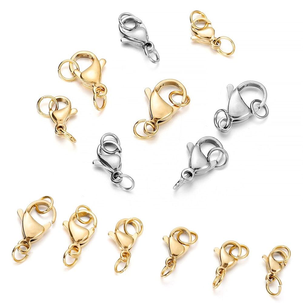 30Pcs/lot Stainless Steel Gold Plated Lobster Clasp Jump Rings For Bracelet Necklace Chains DIY Jewelry Making Findings Supplies - Quid Mart