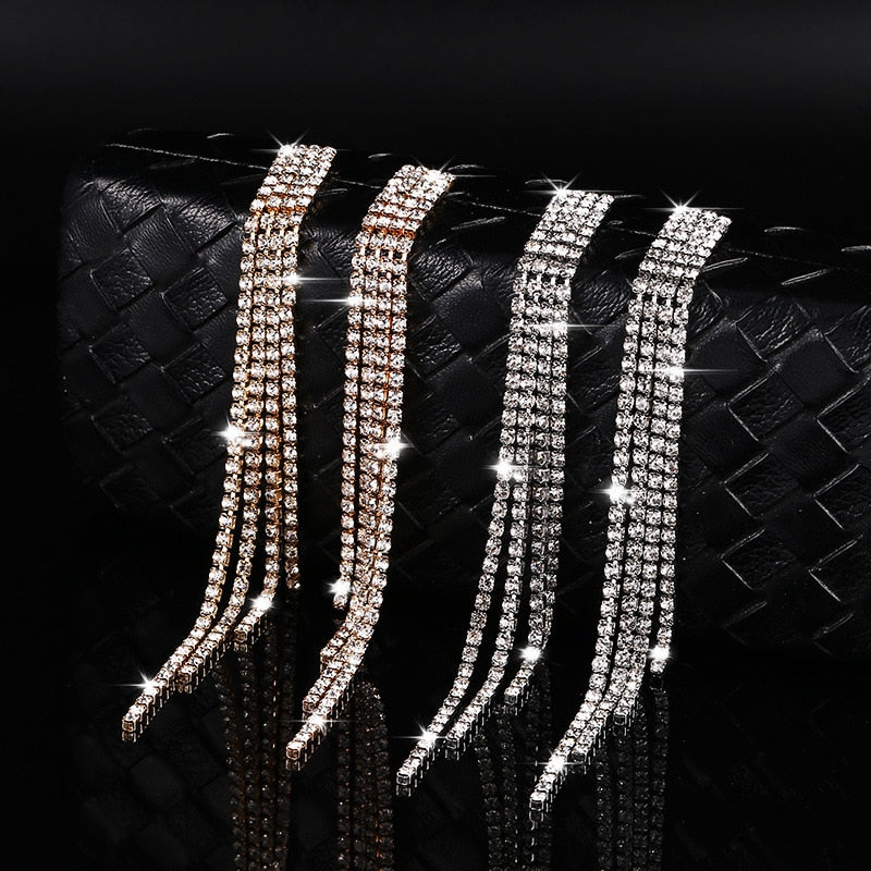 New Luxury Rhinestone Crystal Long Tassel Earrings for Women Bridal Drop Dangling Earrings Party Wedding Jewelry Gifts - Quid Mart
