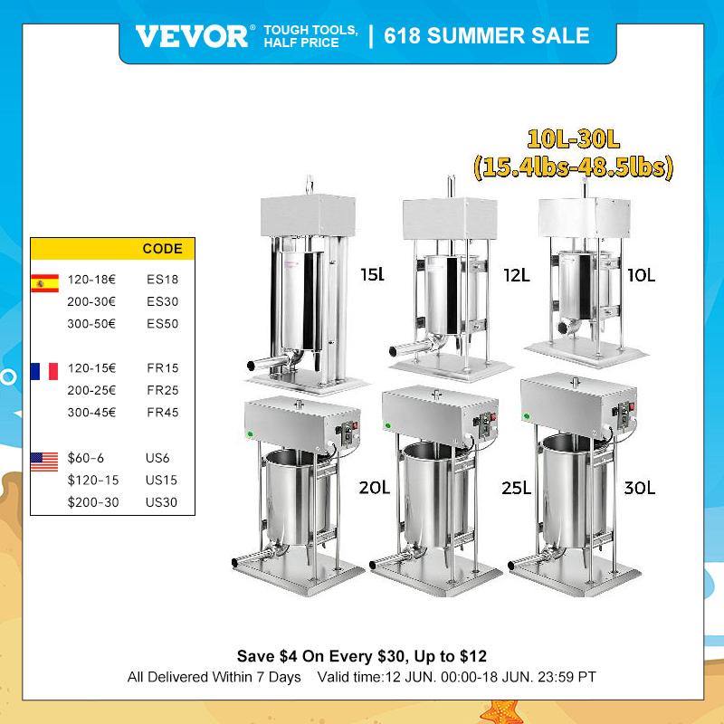 VEVOR 10-30L Vertical Sausage Stuffer Automatic Filling Machine Food Processors Kitchen Accessories Home Appliance for Hot Dog - Quid Mart