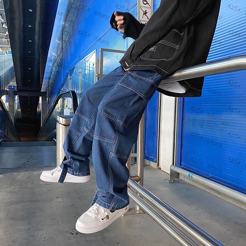 Wide-Leg Men's Denim Jeans: Hip-Hop Style - Quid Mart