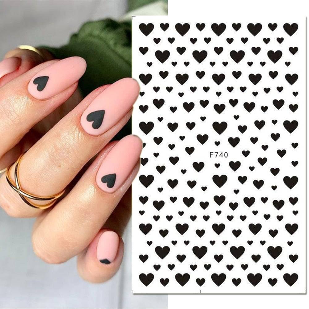 1pcs 3D Nail Sticker Black Heart Love Self-Adhesive Slider Letters Nail Art Decorations Stars Decals Manicure Accessories GLF740 - Quid Mart