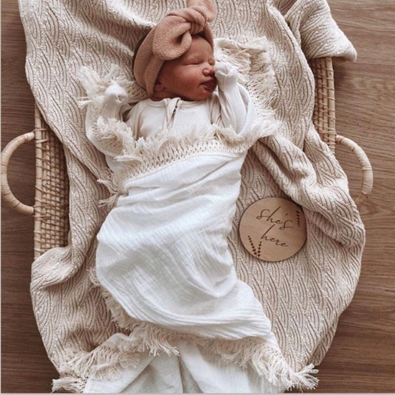 Muslin Cotton Baby Blanket: 2-Layer Newborn Tassel Swaddle - Quid Mart