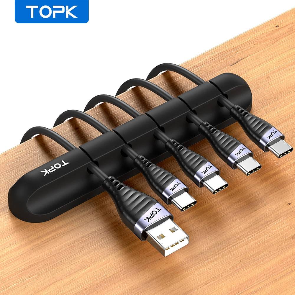TOPK L16 Cable Organizer Silicone USB Cable Winder Desktop Tidy Management Clips Cable Holder for Mouse Headphone Wire Organizer - Quid Mart