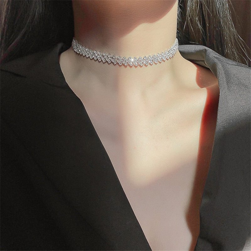 FYUAN Fashion Full Rhinestone Choker Necklaces for Women Geometric Crystal Necklaces Weddings Jewelry Party Gifts - Quid Mart