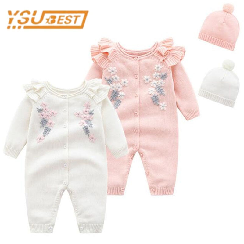Ysubest Kids Spring Autumn Girl Embroidery Rompers and Hat - Quid Mart