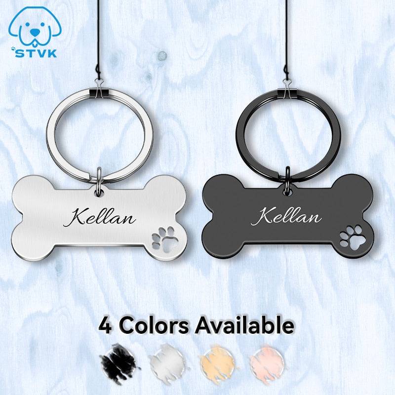 Personalized Pet ID Tag Keychain Engraved Pet ID Name for Cat Puppy Dog Collar Tag Pendant Keyring Bone Pet Accessories - Quid Mart