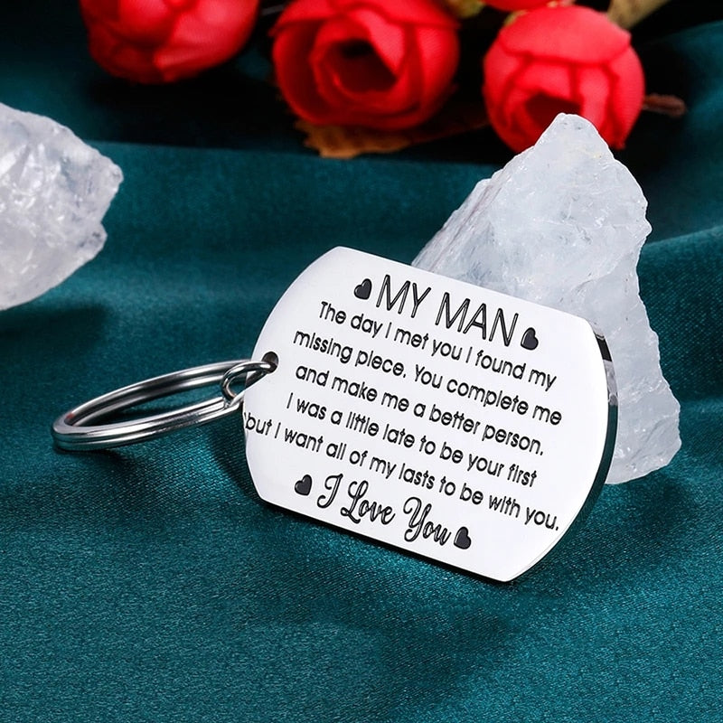 Birthday Valentine Day Keychain Gifts For Boyfriend Husband My Man I love you Couples Keyring for Man Wedding Gifts Key Chains - Quid Mart
