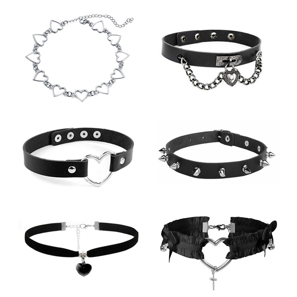 Sexy Trendy Vintage Charm Round Gothic Collar Necklaces Jewelry Gift Gothic Leather Heart Harajuku Women Punk Choker Necklace - Quid Mart