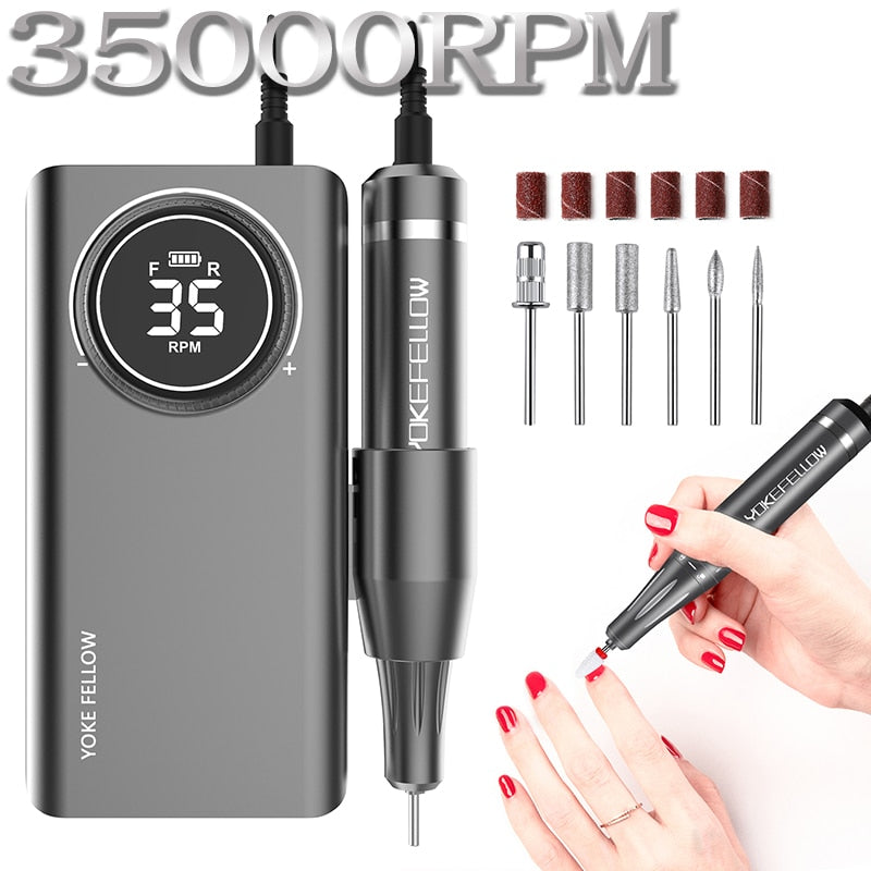35000RPM Portable Electric Nail Drill Manicure Machine For Acrylic Gel Polish Nails Sander Rechargeable Nail Art Salon Equipment - Quid Mart