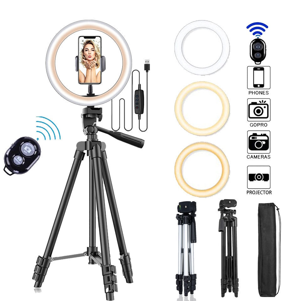 26cm LED Selfie Ring Light with Remote Control and Tripod Stand - Quid Mart