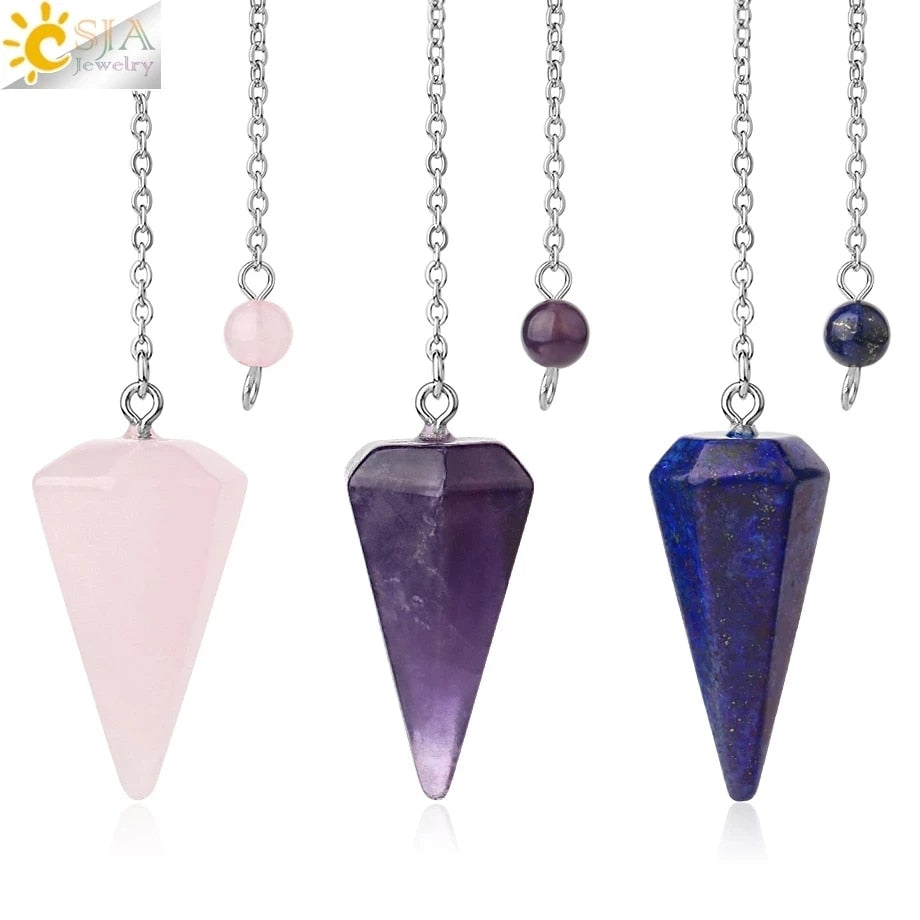 CSJA Healing Crystal Pendulum for Divination Dowsing Pink Quartz Pendulums Natural Gem Stone Reiki Crystal Pendant Pendulos E112 - Quid Mart