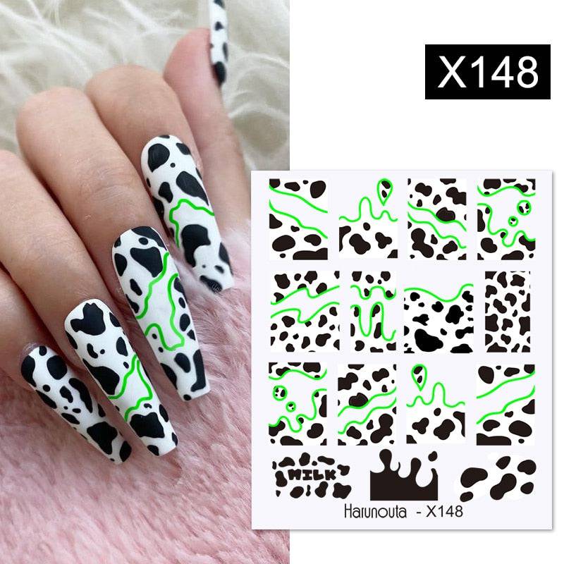 Harunouta Abstract Line Leopard Print Nail Water Sticker Decals Flower Leaves Marble Slider Decoration For Autumn Nail Design