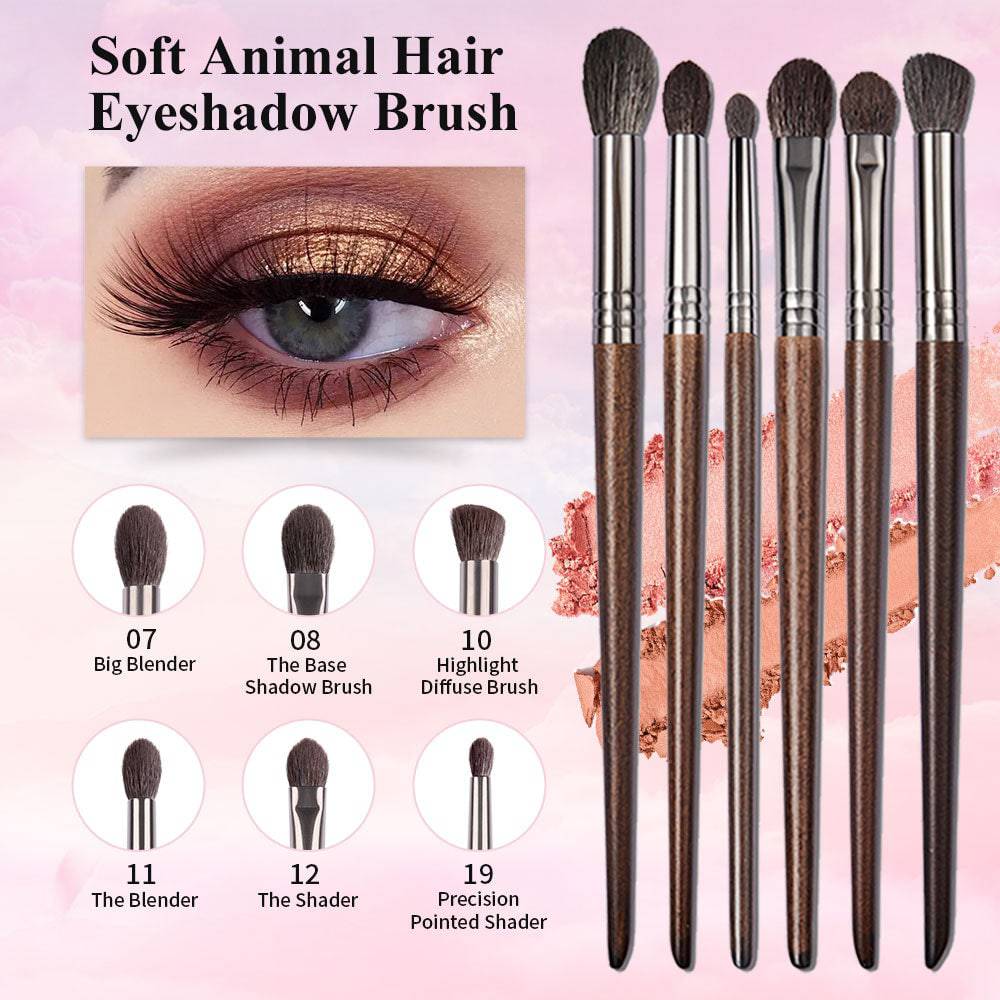 OVW Cosmetic 2/6 pcs Makeup Eye Shadow Brush Set Goat Hair Tool Ultra Soft Make Up Tapered Blender Diffuse Kit Cut Crease Brush - Quid Mart