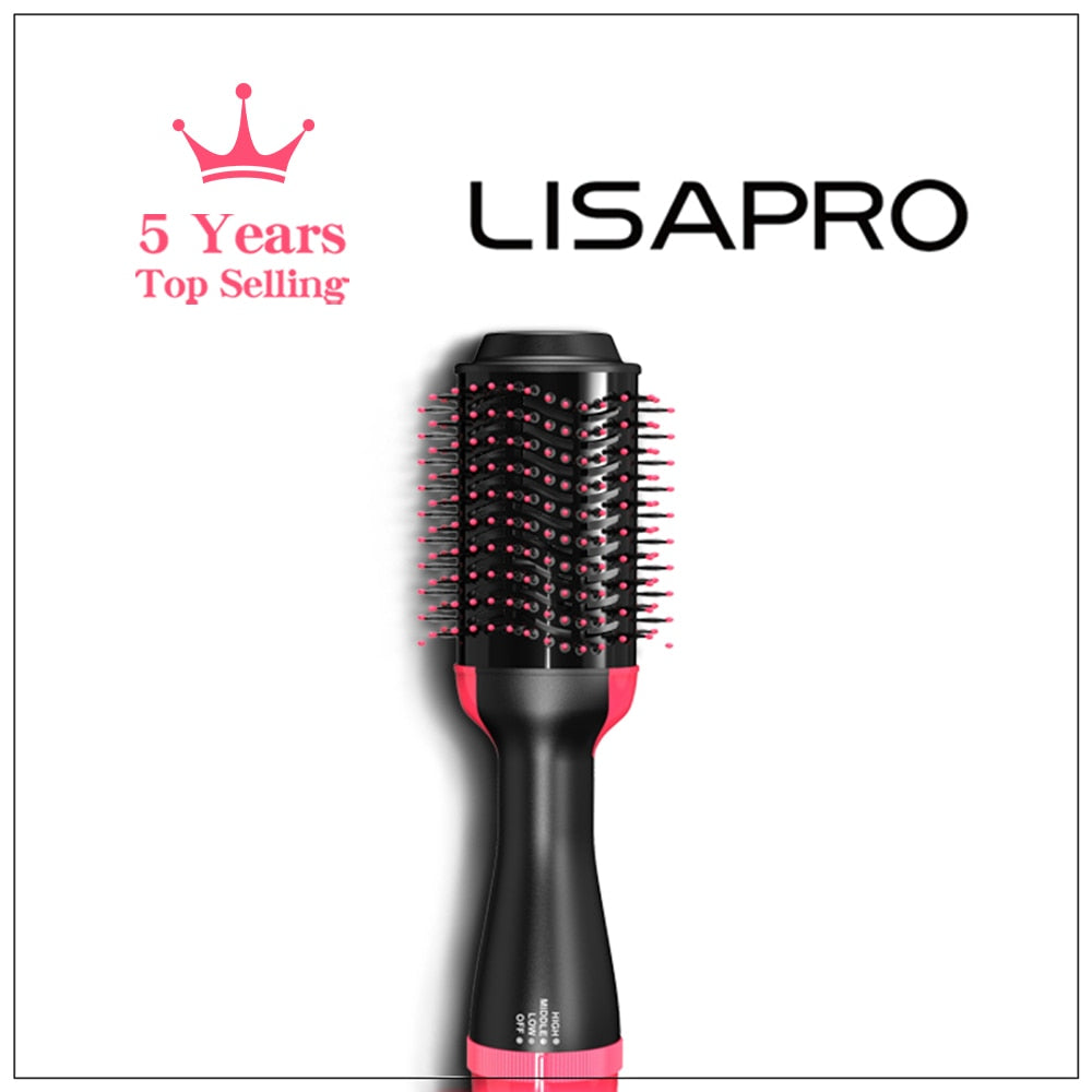 LISAPRO Hot Air Brush &One-Step Hair Dryer  &Volumizer 1000W Blow Dryer Soft Touch Pink Styler Gift&Hair Curler Straightener - Quid Mart