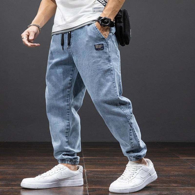 Men's Streetwear Cargo Jeans: Black & Blue, Sizes 6XL-8XL - Quid Mart
