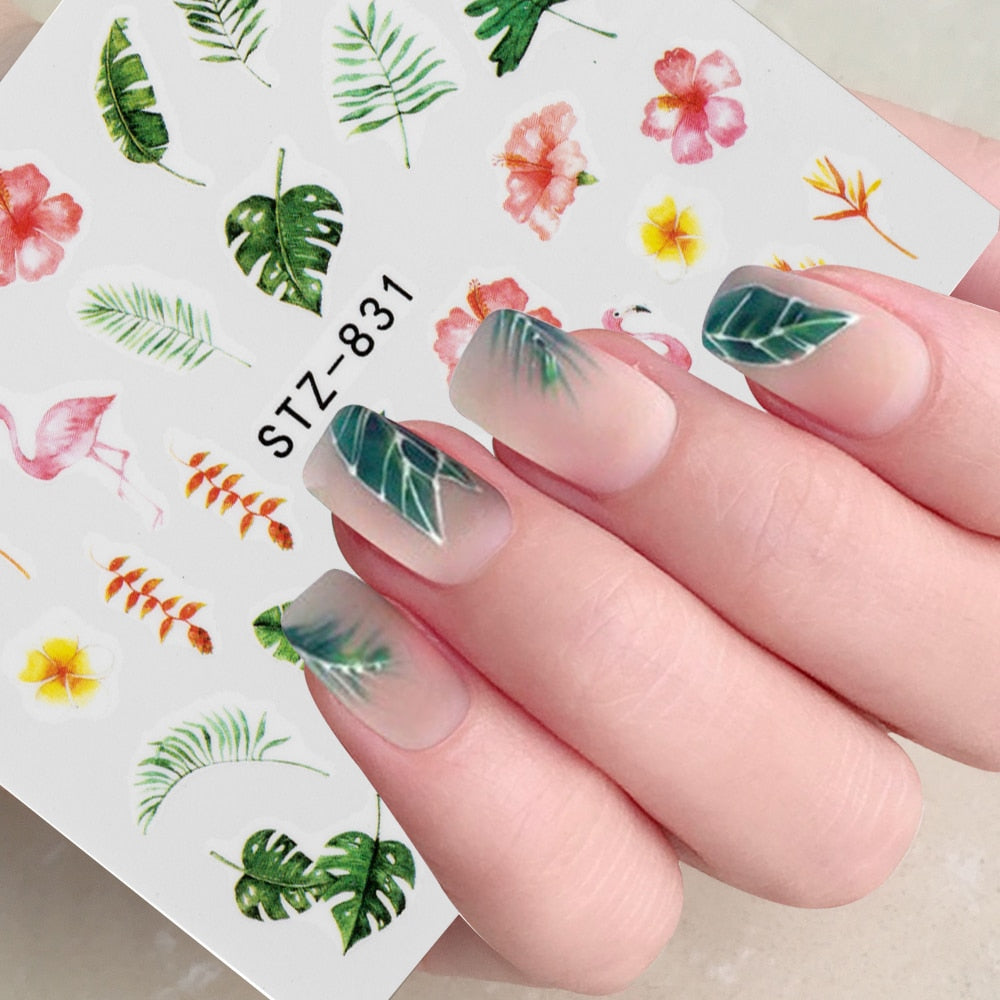 1Pcs Water Nail Decal and Sticker Flower Leaf Tree Green Simple Summer DIY Slider for Manicure Nail Art Watermark Manicure Decor - Quid Mart
