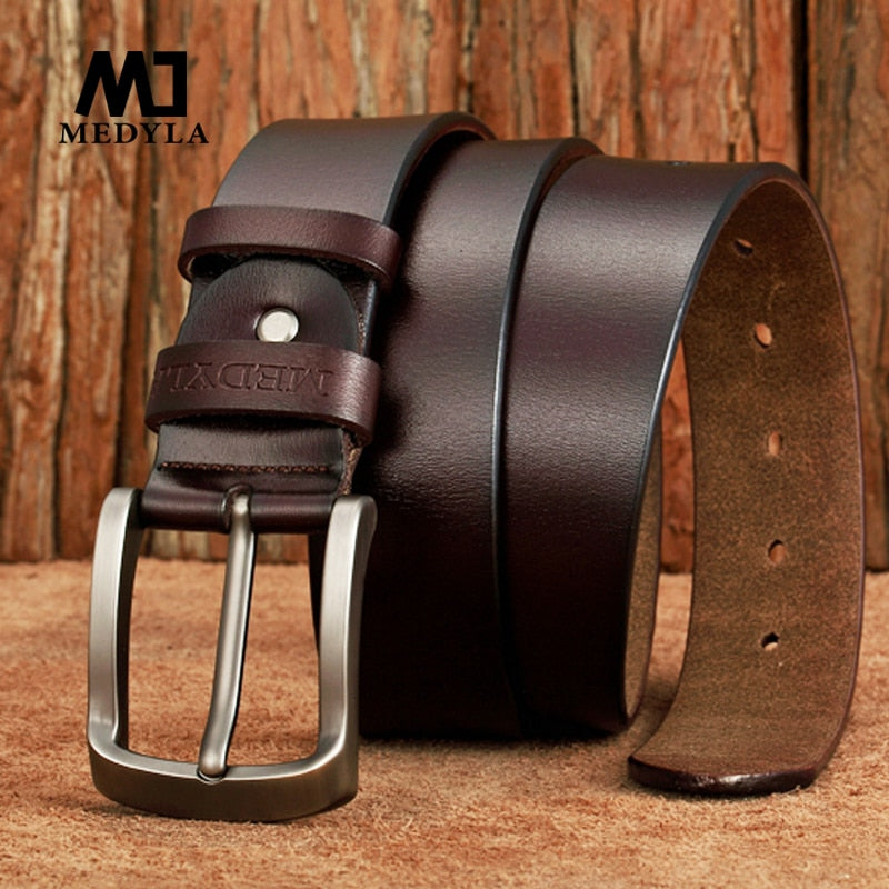 MEDYLA Men's Genuine Leather Belt - Classic Vintage Pin Buckle - Quid Mart