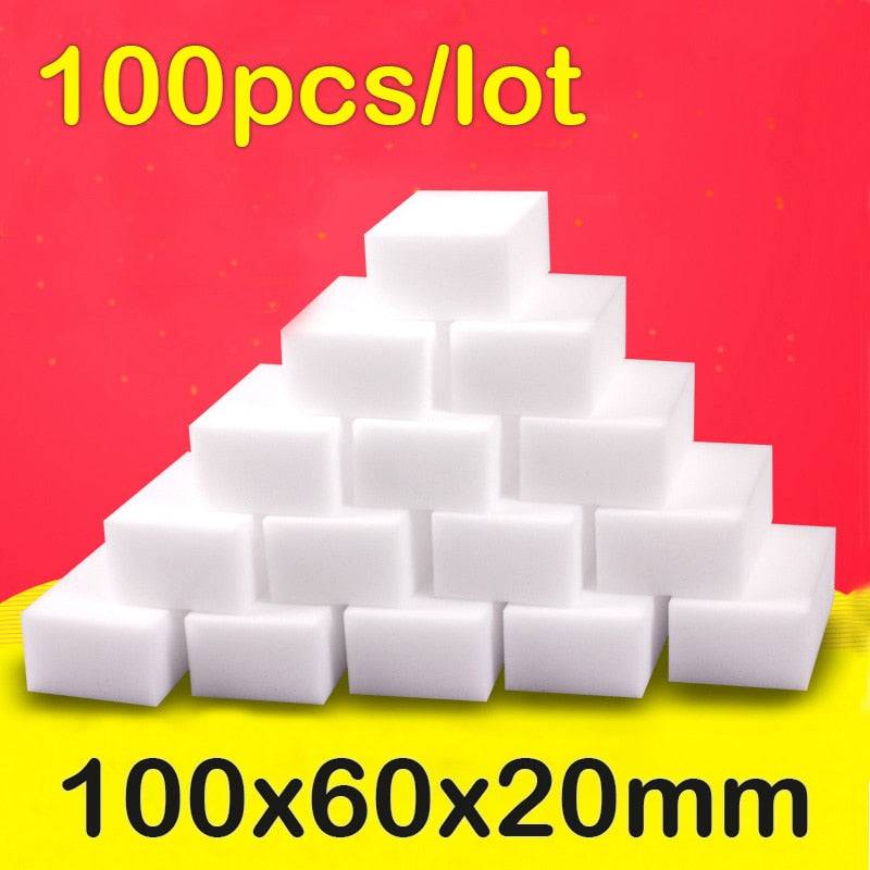 100 PCS/Lot Melamine Sponge Magic Sponge Eraser Kitchen Sponge Cleaner Cleaning Tools for Kitchen Bathroom Car Home 100*60*20mm - Quid Mart