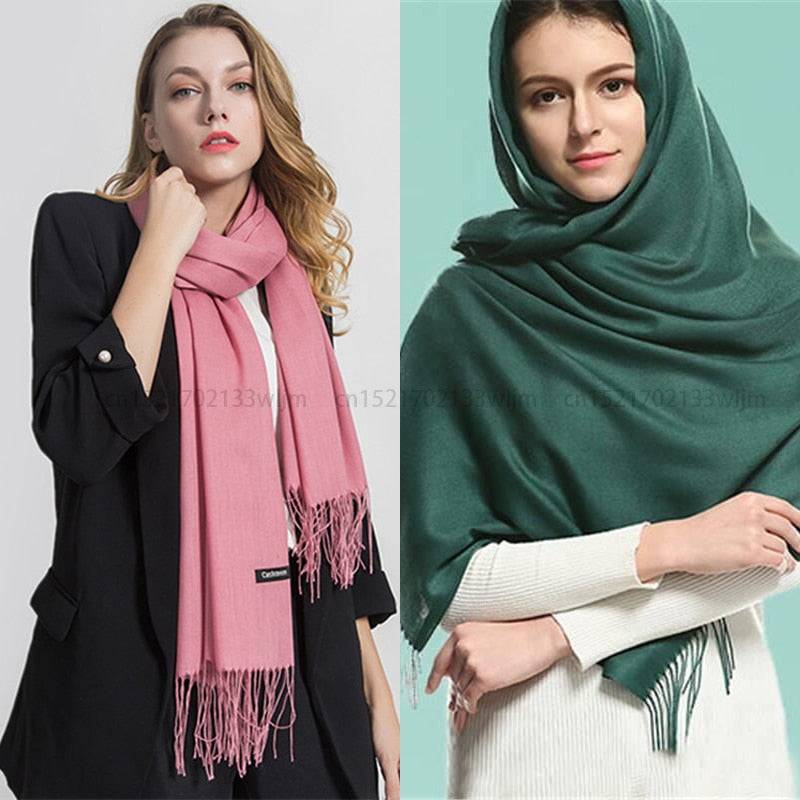 Winter Women's Cashmere Scarf: 2023 Fashion, Solid, Long Hijab, Shawl - Quid Mart