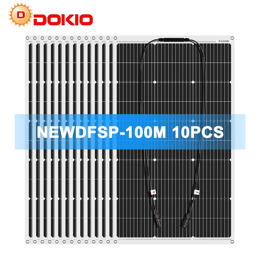 Dokio 18V 10pc 100W Flexible Solar Panel Monocrystalline Solar Panel For Car/Home Waterproof Charge 12V 1000W Solar Panel - Quid Mart