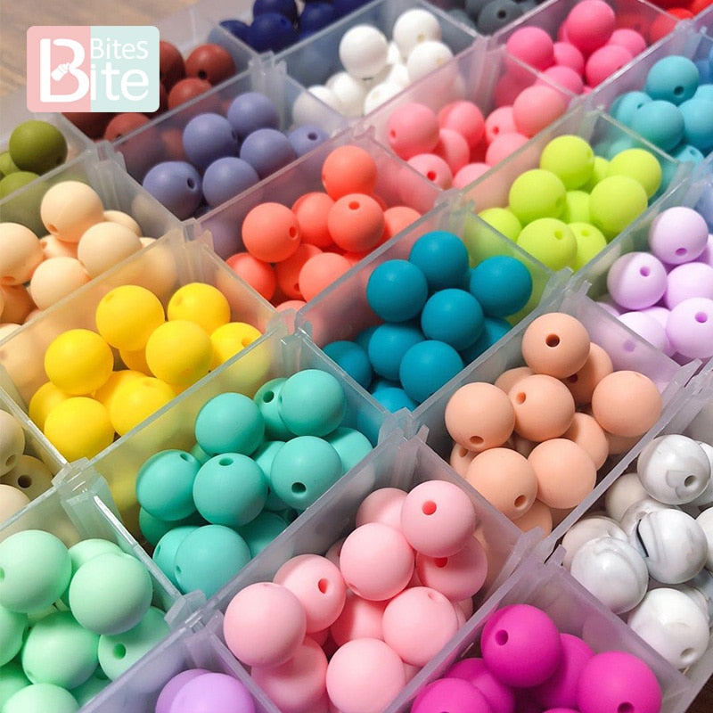60pcs 12mm Baby Teether Silicone Beads for Pacifier Chain - Quid Mart