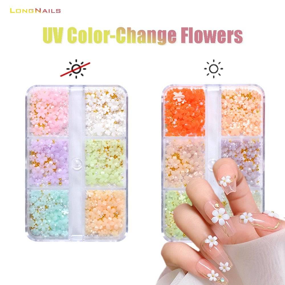 Set Color-Changed Flower Decors 5petals Japanese Resin Macaroon Florets UV Flower Mix Nail Jewelry 3D Accessory Kit 3+6mm - Quid Mart