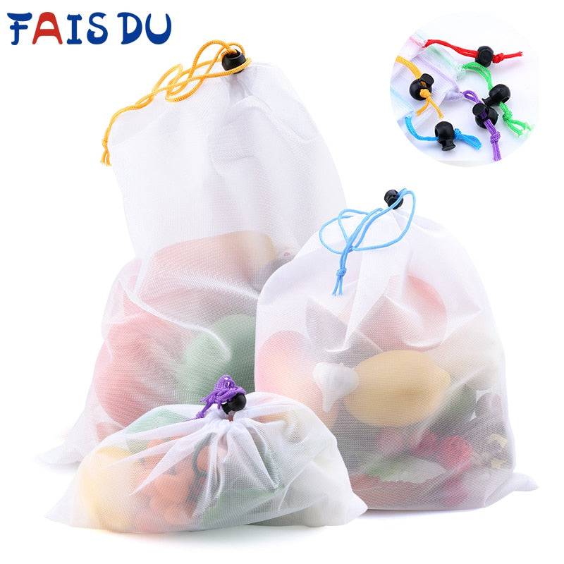 5pcs Colorful Reusable Fruit Vegetable Bags Net Bag Produce Washable Mesh Bags Kitchen Storage Bags Toys Sundries - Quid Mart
