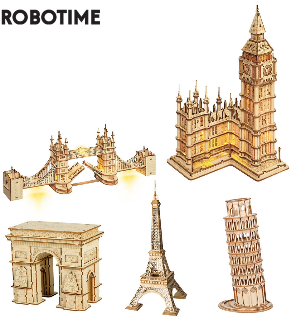 Robotime Rolife DIY 3D Tower Bridge Big Ben Famous Building Wooden Puzzle Game Easy Assembly Toy Gift for Children Teen Adult - Quid Mart