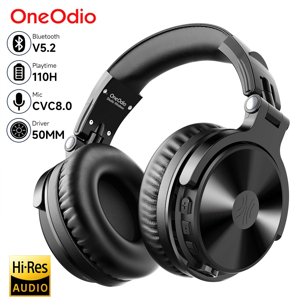 Oneodio Bluetooth Wireless Headphones With Microphone 110Hr Hi-Res Over Ear Bluetooth 5.2 Headset Earphone For Phone PC Sports - Quid Mart