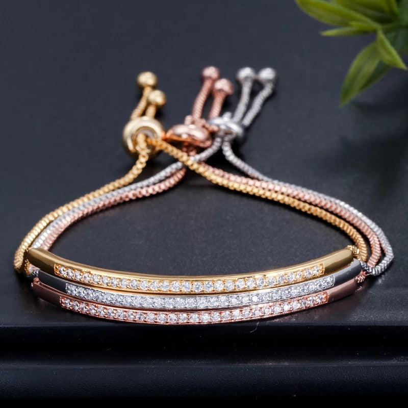 CWWZircons Adjustable Bracelet Bangle for Women Captivate Bar Slider Brilliant CZ Rose Gold Color Jewelry Pulseira Feminia CB089 - Quid Mart