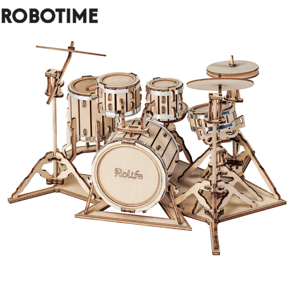Robotime 3D Musical Instrument Wooden Puzzle Game Assembly Saxophone Drum 4 Kinds DIY Kit Accordion Cello Toy Gift for Children - Quid Mart