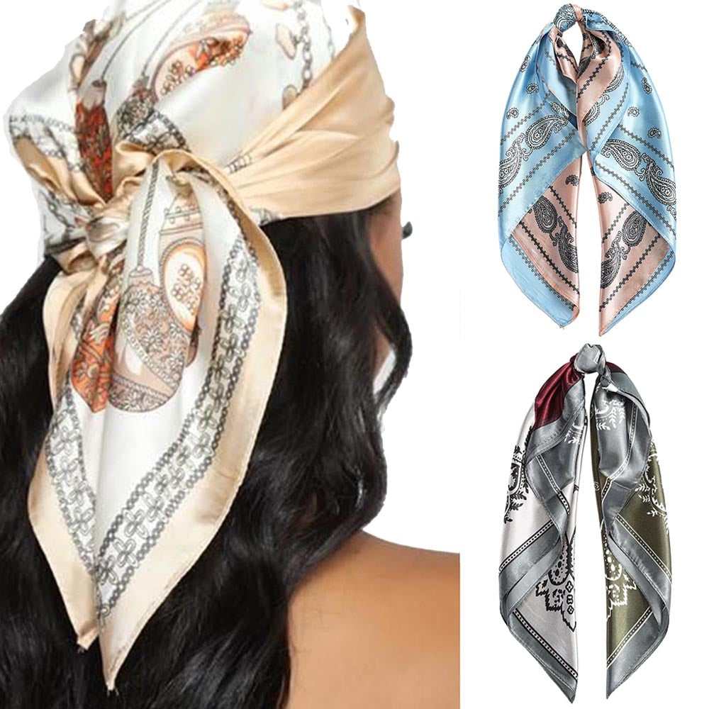 60x60CM Bandanas for Girls & Women: Satin Scarf, Turban Headband - Quid Mart