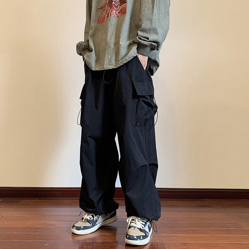 Streetwear Cargo Pants: Hip Hop Style, Elastic Waist, Black - Quid Mart
