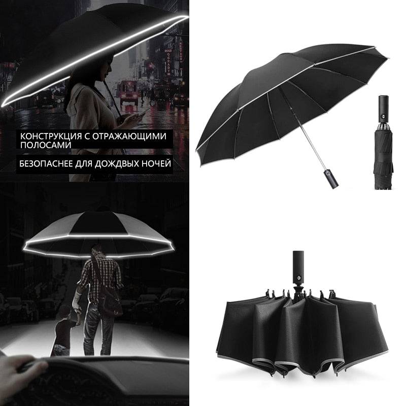 Automatic Reverse Umbrella with Reflective Strip - Windproof, Rainproof, and UV Protection - Quid Mart