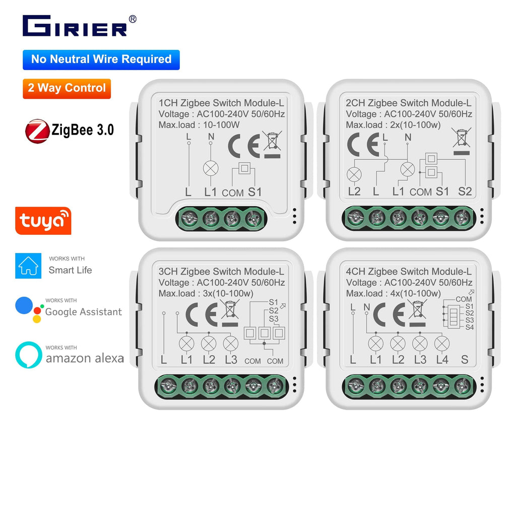 GIRIER Tuya ZigBee 3.0 Smart Switch Module No Neutral Wire Required Smart Home DIY Light Breaker Works with Alexa Google Home - Quid Mart