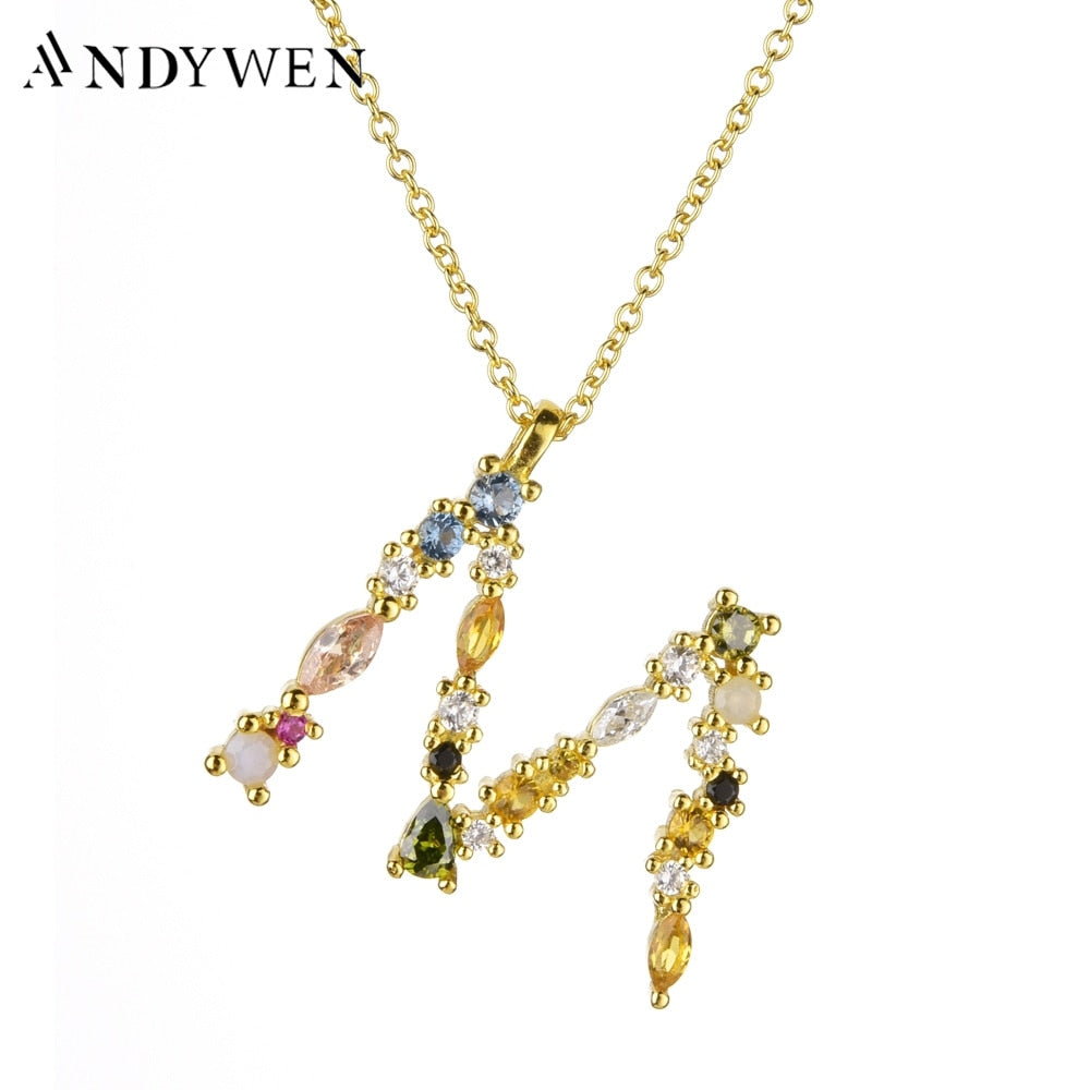 ANDYWEN 925 Sterling Silver Gold Letter M Pendant Initial F Alphabet Necklace Monogram Opals 2020 Women Accessories Jewelry - Quid Mart